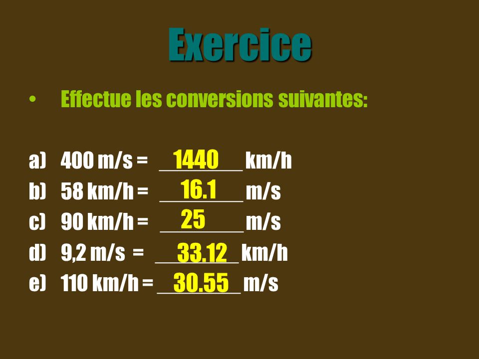 Convertisseur km h 2025 en m s